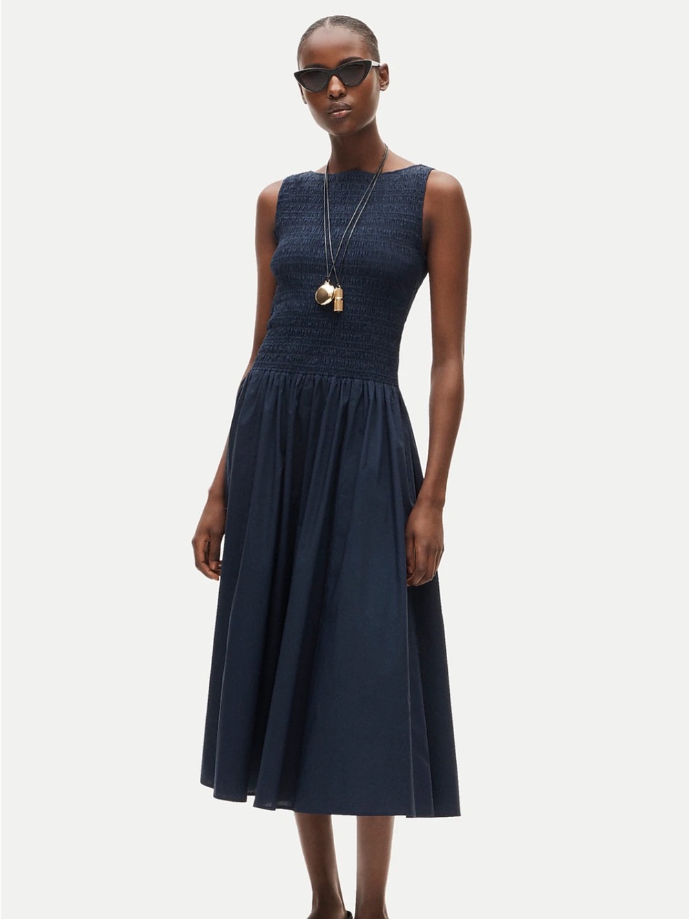J. Crew Lina Smocked Navy Midi Sleeveless Dress CS967